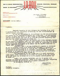 Brief van de fa. J.A. Boll te Leeuwarden aan de jeer J. Bouwman te Groningen van 15 mei m1944 betreffende de verkoop van een zomerhuis dat de Duitsers laten afbreken.